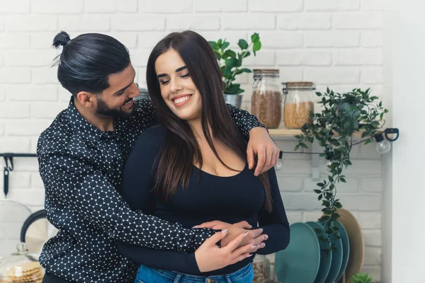 Long Haired Caucasian Woman Tells Her Handsome Bearded Partner Patterned — Stock Photo, Image