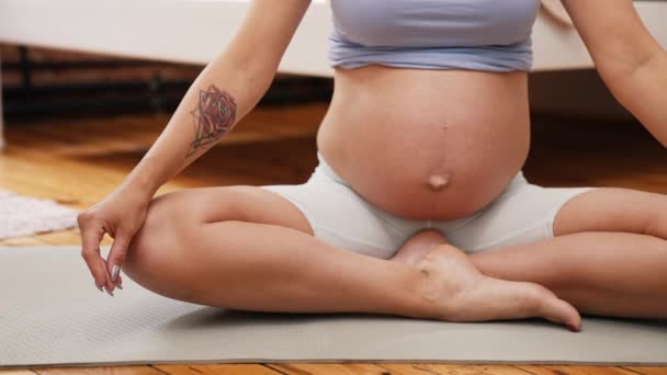 Hamile Kadın Rahatlatıcı Egzersizler Yapıyor Annelik Konsepti Yüksek Kalite Görüntü — Stok video