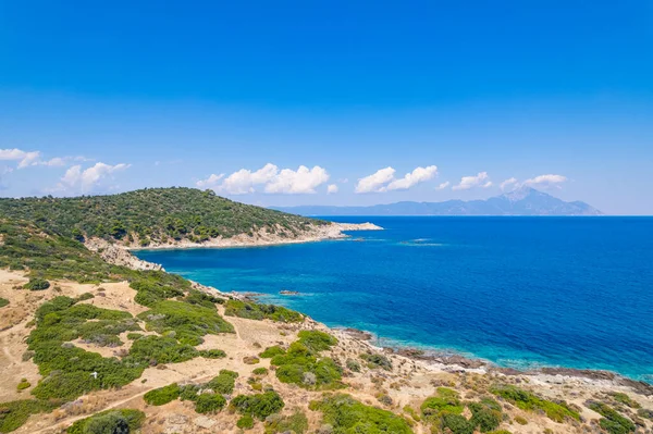 Paralia Acheada Greece Beautiful Vivid Blue Turquoise Seashore Greek Island — стоковое фото