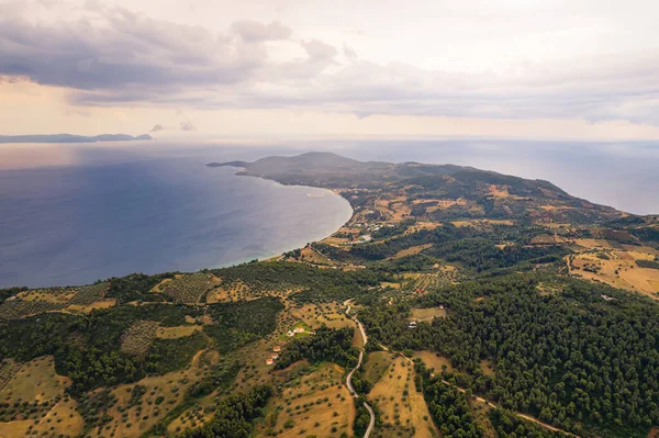 Different Aerial Panoramic Perspective Famous Greece Peninsula Halkidiki Clouded Sky — Φωτογραφία Αρχείου