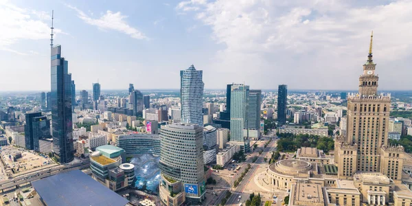 2022 Warsaw Poland Warsaw City Center Skyscrapers Noon Aerial View — стокове фото