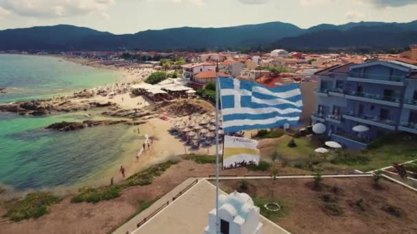 Greek City Known Beachfront Promenade Rocky Bay Seen Aerial Drone — Stockvideo