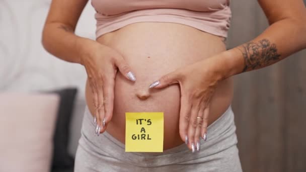 Parenthood Pregnancy Concept Its Girl Pregnant Unrecognizable Woman Showing Her — Wideo stockowe