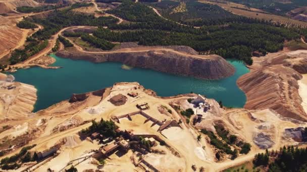 Beautiful Full Panoramic Aerial View Open Pit Mine Greece Forests — 图库视频影像