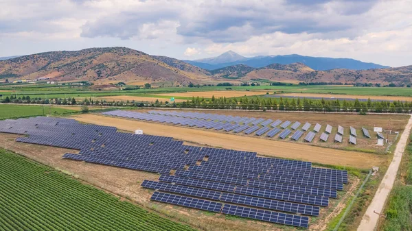 Beautiful Aerial View Solar Panel Cell Field Osa Background Greece —  Fotos de Stock