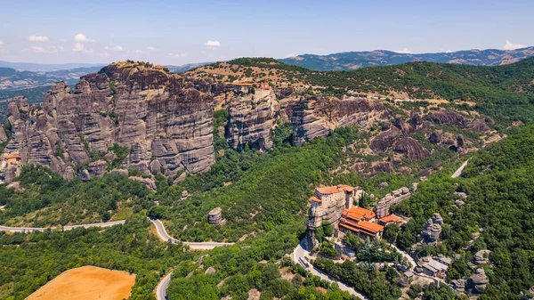 Aerial View Nature Cliffs Monasteries Meteora Town Kalambaka Summer Holidays — Stock Photo, Image