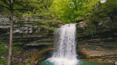 magnificent landscape of a small waterfall on Okatse river, Imereti, Georgia. High quality 4k footage