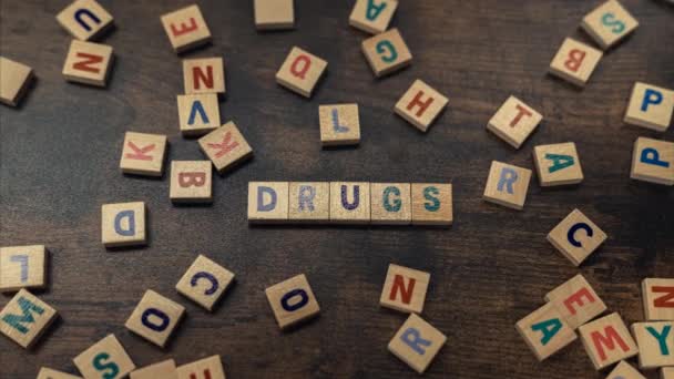 Dangerous Concept Drug Abuse Depicted Symbolic Word Puzzles Creating Word — Vídeo de Stock