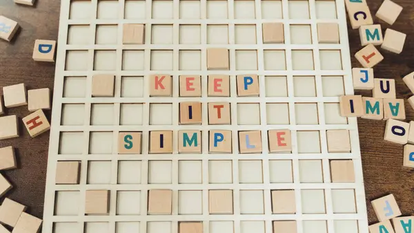 Keep Simple Good Advice Concept Colourful Wooden Square Letters Creating — Φωτογραφία Αρχείου