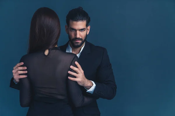 Hispanic Man Beard Wearing White Shirt Black Blazer Holding His — Stockfoto