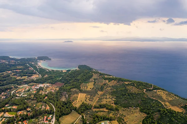 Scenic Drone Shot Kassandra Palouri Famous Greece Peninsula Halkidiki High — Fotografia de Stock