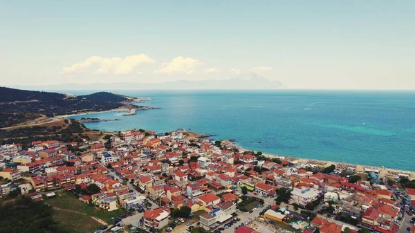 Town Sarti Greece Turquoise Water Seashore Inhabited Area Full Greek — Stock Photo, Image