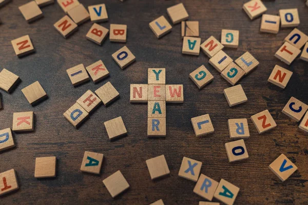 Colourful Square Letter Puzzles Creating Words New Year Shape Catholic — Stockfoto