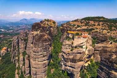 marvelous scenic drone shot of Meteora monastery complex, Greece. High quality photo