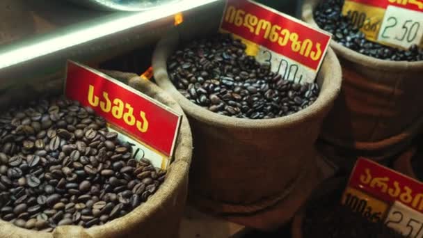 2022 Tbilisi Georgia Counter Coffee Beans Food Market High Quality — Stock video