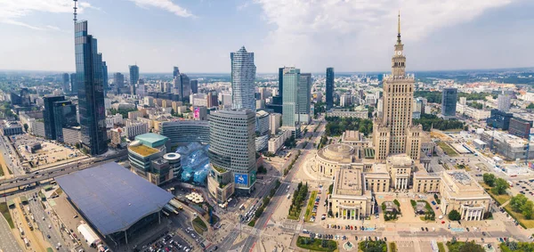 2022 Warsaw Poland Panoramic Aerial Drone View City Center Skyline — стокове фото