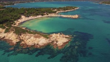 marvelous ascending view of Karydi Beach, Halkidiki Peninsula, Greece. High quality 4k footage