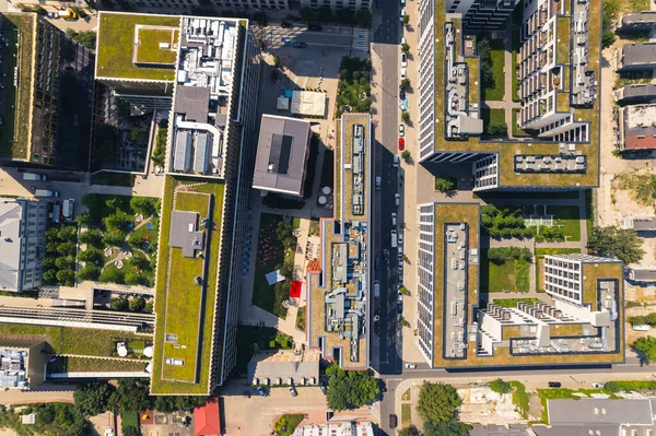 Neomodern Green Blocks Flats Drone Perspective Green Rooftop Terraces Cityscape — 스톡 사진