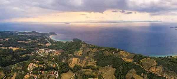 Stunning Aerial Panorama Kassandra Palouri Famous Greece Peninsula Halkidiki High — Fotografia de Stock