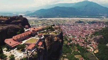 top-down view of the monasteries in Meteora, Greece. High quality 4k footage