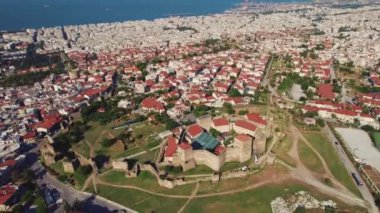 aerial view of fortress of seven towers Heptapyrgion fortress, Thessaloniki, Greece. High quality 4k footage