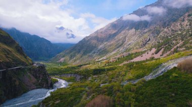 birds-eye view of Dariali gorge in Kazbegi, Georgia. High quality photo