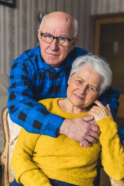 Portrait Elderly Couple Caring Husband Standing His Happy Loving Wife — Stockfoto