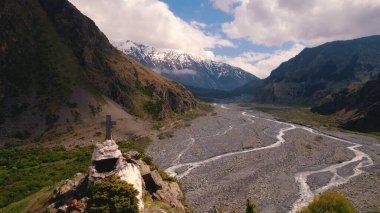 aerial view of the small streams in Dariali gorge, Kazbegi, Georgia. High quality photo