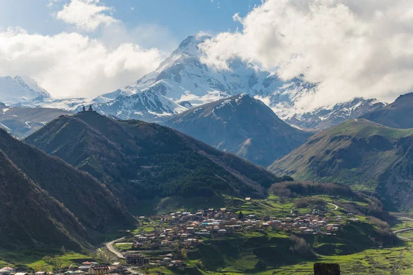 scenic view of the beautiful Stepantsminda in Kazbegi, Georgia. High quality photo