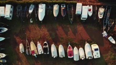 aerial view of the small boats on the field, Greece. High quality 4k footage