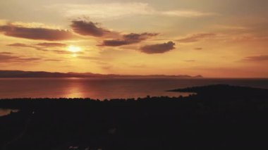 Greece. Beautiful scenic sunset aerial drone view of the sea at the sunrise in the Peninsula Of Kassandra. Chalkidiki. High quality 4k footage