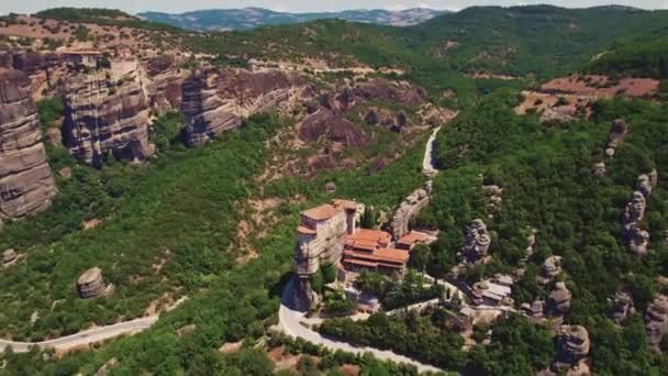 Thessaly Greece Town Kalambaka Holy Meteora Monasteries Astonishing Landscape Panoramic — Stockvideo