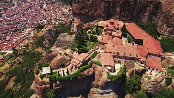 Meteora Landscape Central Greece Thessaly Holy Grand Meteoron Monastery Varlaam — Vídeo de Stock