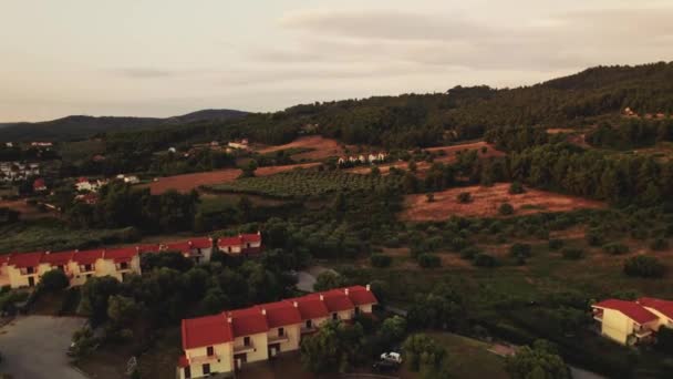 Greece Peninsula Kassandra Chalkidiki Aerial Drone Footage Little Town Resort — Wideo stockowe