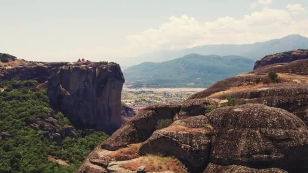 Thessaly Central Greece Incredible Rock Formation Meteora Aerial Drone Footage — Vídeo de Stock