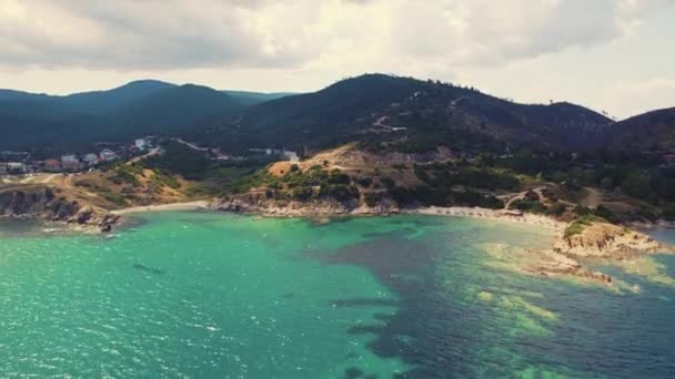 Famous Sarti Resort Town Amazing Wavy Turquoise Mediterranean Sea Long — Stockvideo