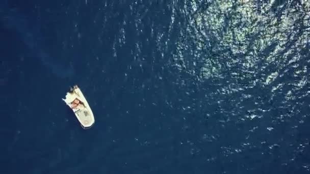 One Lonely White Sailboat Vast Rippled Aegean Sea Greece Aerial — Stock Video