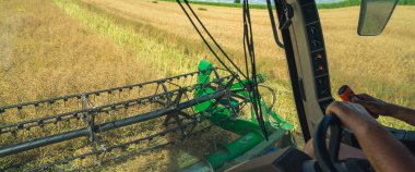 a farmer harvesting with a combine harvester. High quality photo