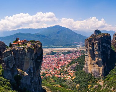 picturesque aerial view of Meteora and the town of Kalambaka in Greece. High quality photo