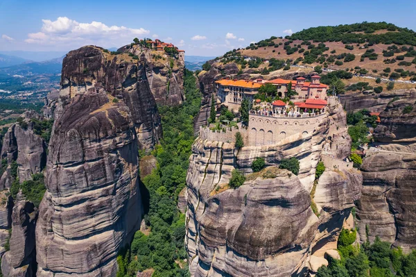 Stunning Aerial View Famous Monasteries Tops Stone Pillars Meteora Greece — Stock Photo, Image