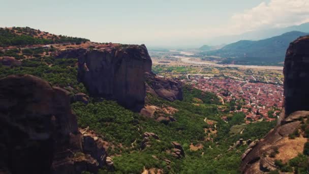 Thessaly Central Greece Incredible Rock Formation Meteora Aerial Drone Footage — Wideo stockowe