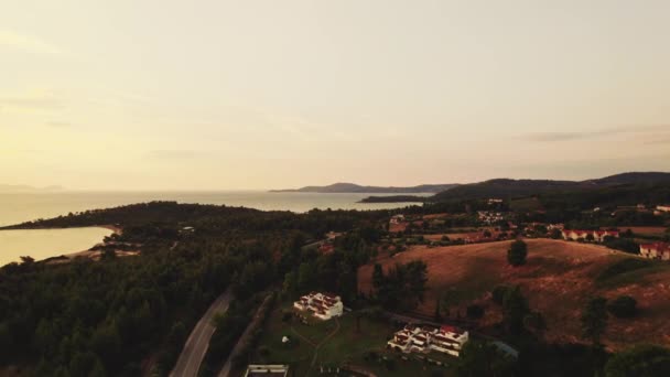 Greece Peninsula Kassandra Chalkidiki Sunrise Aerial Drone Footage Little Green — Stok video