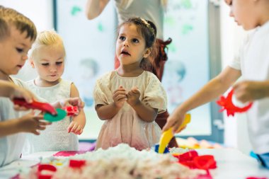 kids playing creative games with sand. High quality photo