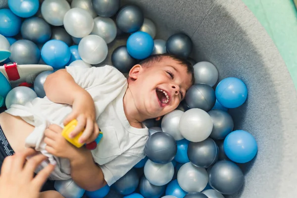 Cute Little Boy Playing Ball Pit Nursery High Quality Photo — Photo