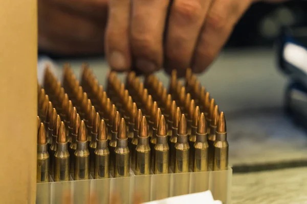 Close Shot Nato Bullets Stored Plastic Box Sale Selling Buying — Stockfoto