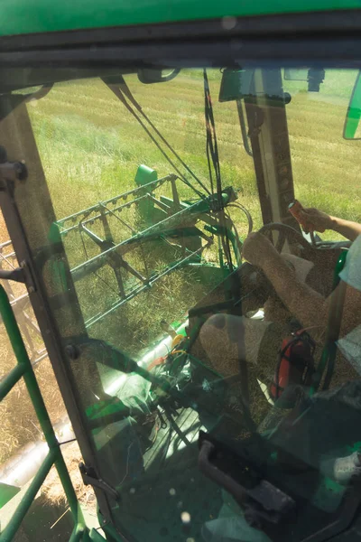 Farmland Concept Vertical Shot Unrecognizable Middle Aged Caucasian Farmer Driving — Stok fotoğraf