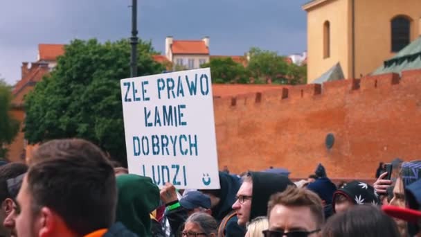 2022 Warsaw Poland Crowd European People Pro Legalization Marijuana March — Stockvideo