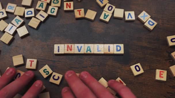 Symbolic Concept Represented Wordplay Invalid Numerous Square Wooden Puzzles Colourful — Stockvideo