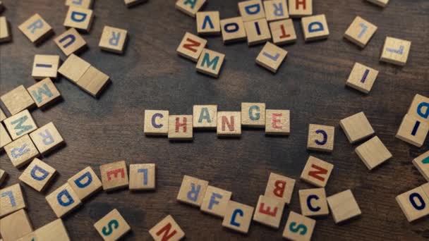 Change Need Change Represented Symbolically Use Little Wooden Square Blocks — Stock Video