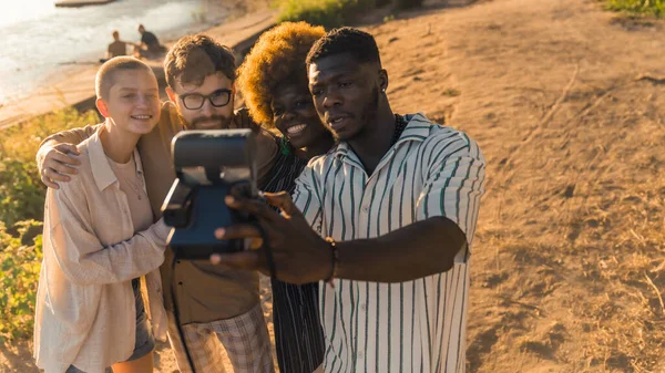 Multi Ethnic Group Best Friends Creating Memories Taking Funny Photos — Photo